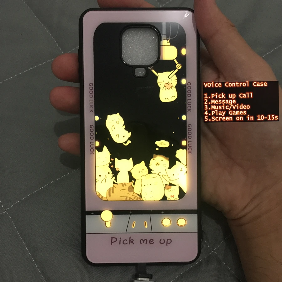 Poco X3 Pro Coque Back Cover For Xiaomi Redmi Note 9 10 Pro 8 7 7S 9S 10s LED Flash Case Funda Red Mi 9 C 11 Glass Cute Cat