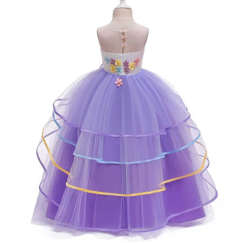 Rainbow Unicorn Cosplay Girl Dress Party Elegant Flower Lace Long Tutu Formal Ball Gown Princess Baby Dresses 5 7 8 12 14 Years | Детская
