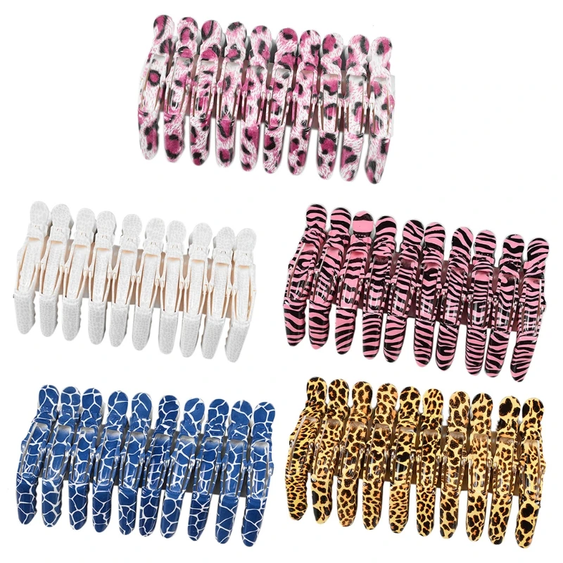 

10Pcs Leopard Alligator Hair Clips Wide Teeth Hairdressing Sectioning Clamps L41B