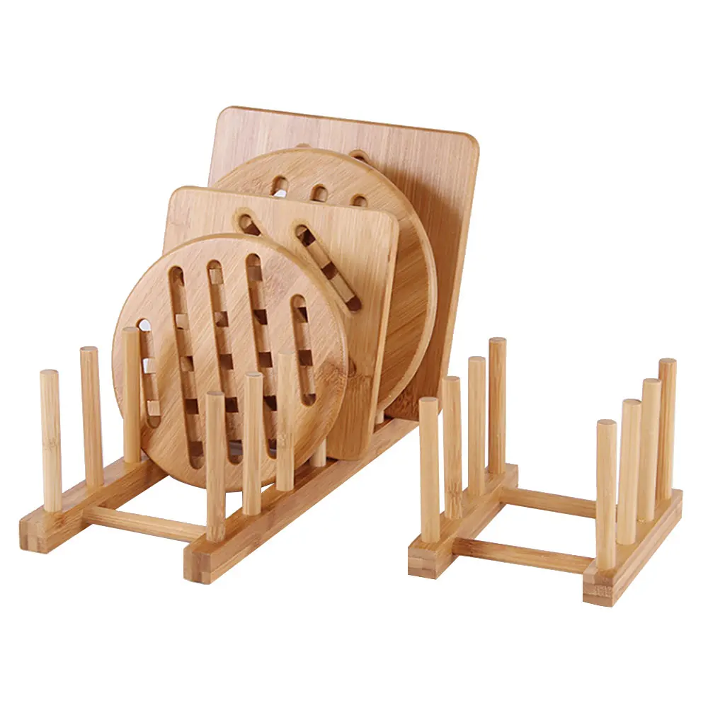 Фото Бамбуковая деревянная полка для посуды крышки кастрюли органайзер кухонного