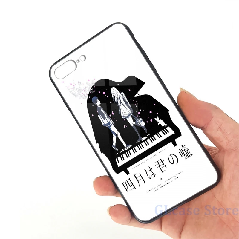 Чехол Shigatsu wa Kimi для iPhone 12 Pro 11 X XR XS Max 8 7 6 6s Plus 5s мягкая стеклянная задняя крышка из