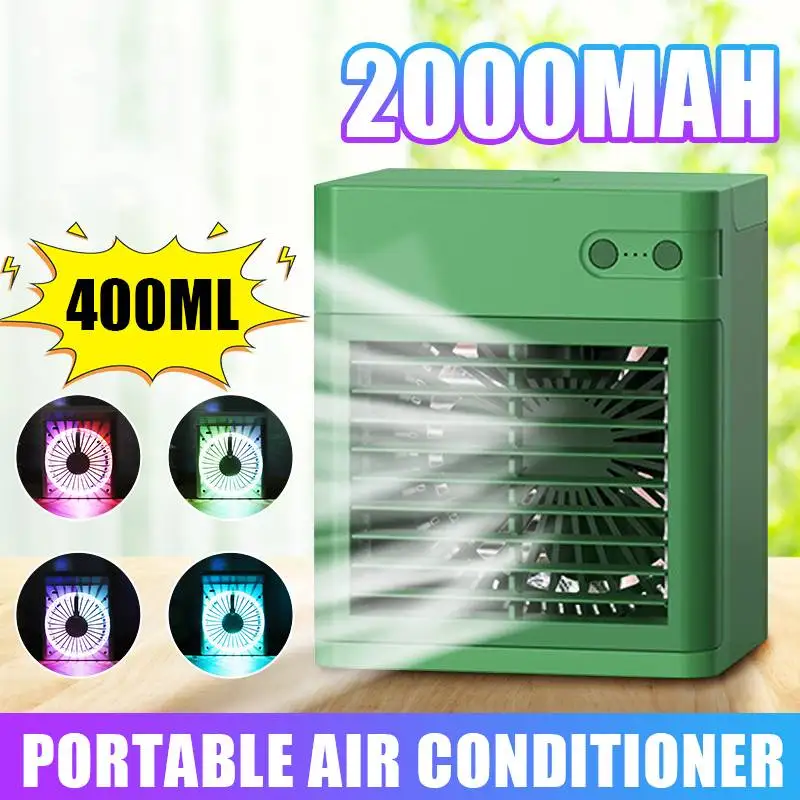 

2 Colors Portable Mini Air Conditioner Light Desktop USB Air Cooler Cooling Fan 2000mAh Battery Humidifier Purifier For Bedroom