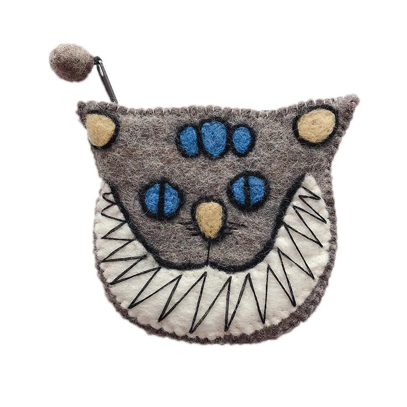 Monedero de fieltro de lana nepal&eacute;s hecho a mano, monedero de flor de estilo &eacute;tnico fresco, bolso para tel&eacute;fono m&oacute;vil, bolso para tarjetas-4