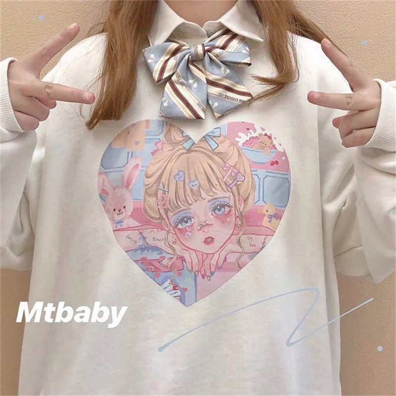 

2021 autumn and winter new women's sweater thin ins Japanese loose girl printing love to learn pink soft girl students