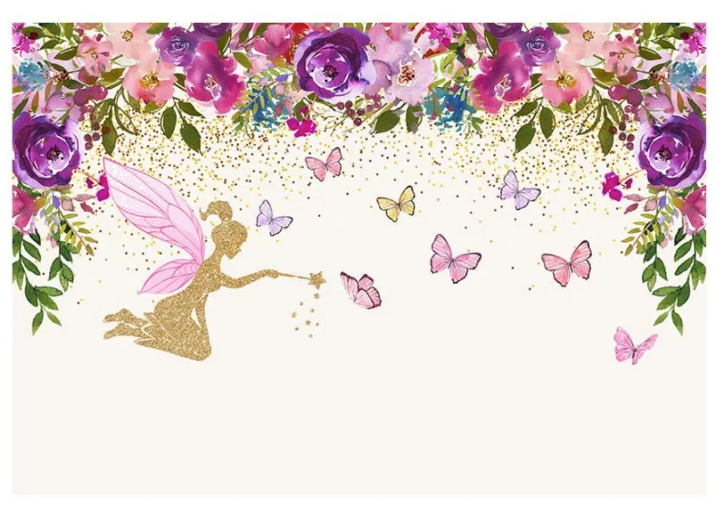 Fairy Princess Birthday Party Photo Studio Booth Backgrounds Pink Purple Flowers Fairy Baby Shower Butterfly Girl Backdrop enlarge