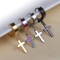 1pc punk rock style women mens stainless steel dropping earrings cross gothic pendientes mujer moda
