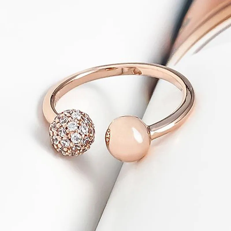 

100% 925 Sterling Silver Pan Ring Rose Gold Inlaid Beaded Pan Ring For Women Wedding Party Gift Fashion Jewelry