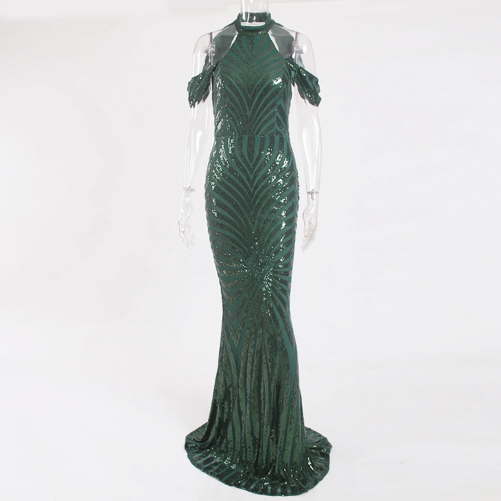 Женские сексуальные платья с высоким вырезом открытыми плечами и блестками