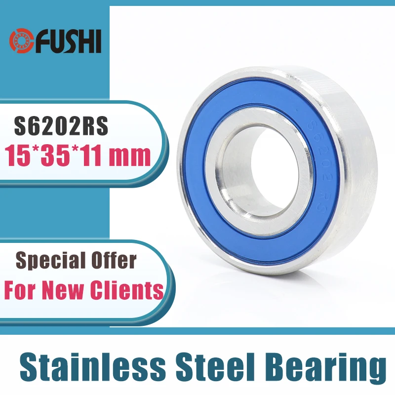 10PCS S6202RS Bearing 15*35*11 mm ABEC-3 440C Stainless Steel S 6202RS Ball Bearings 6202 Stainless Steel Ball Bearing