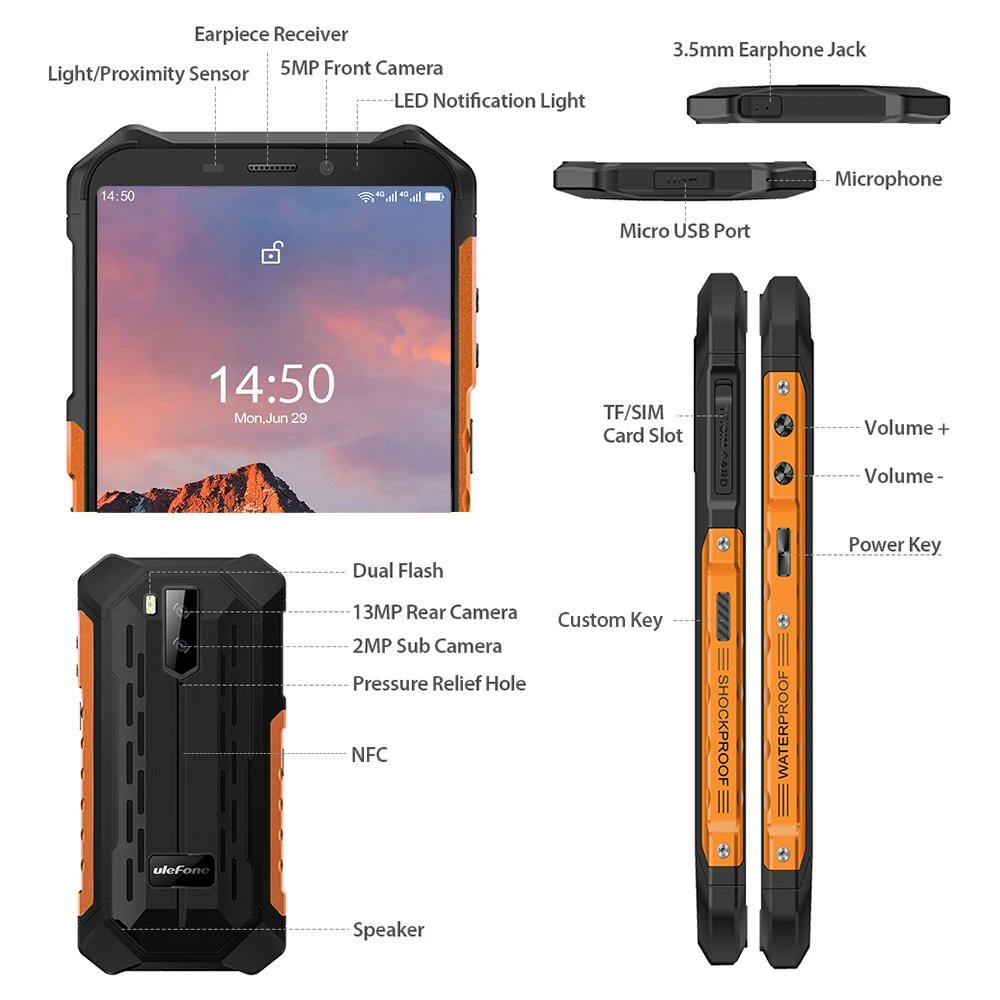 Kup Osłona Ulefone X5 Pro Wytrzymały Telefon Komórkowy IP68/IP69K Wodoodporna 4GB 64GB Z Systemem Android 10.0 Smartphone Octa Core Telefon Komórkowy NFC 5000mAh