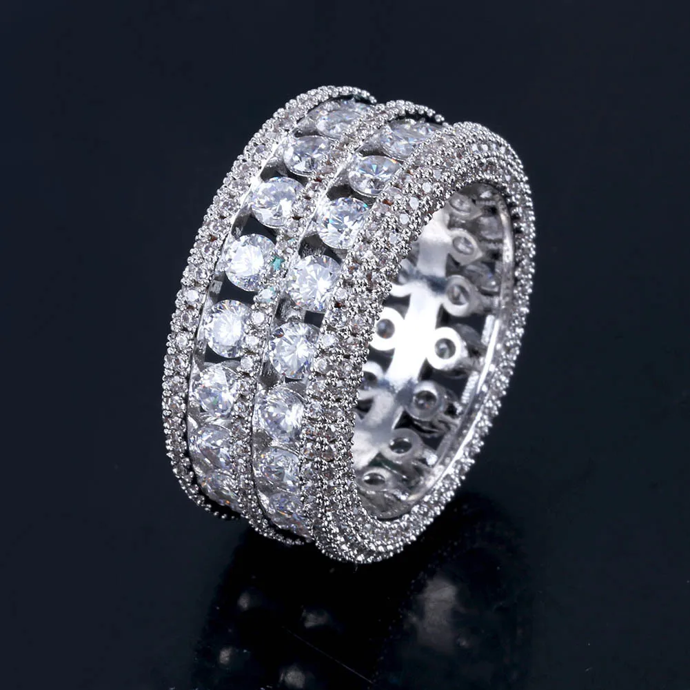 Хип хоп 2Row теннисная цепочка кольцо Iced Out Micro Pave Full CZ шикарные золотые серебряные