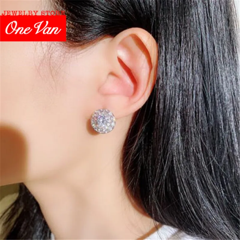 

2020 Round zircon shiny elegant silver needle Earrings delicate temperament earrings female