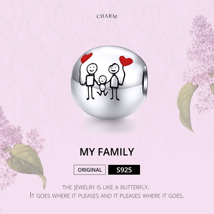 WOSTU Happy family, бусины, 925 пробы, серебро, My family, круглые подвески, подходят к оригинальному браслету, подвеске, сердцу, удача, ювелирное изделие DXC1339