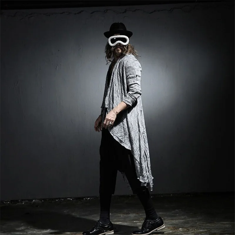 Мужской длинный Тренч хлопковый льняной уличный панк хип-хоп куртка для ночного