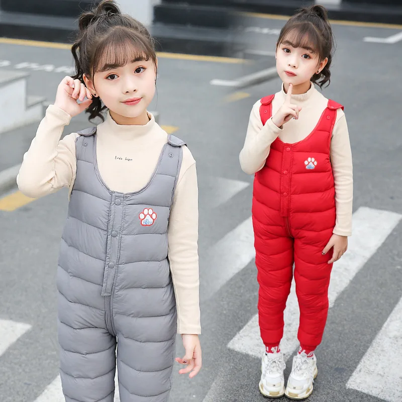 

OLEKID 2021 Autumn Winter Baby Girl Overalls Thick Warm Down Cotton Girls Jumpsuit 1-5 Years Kids Boys Waterproof Pants