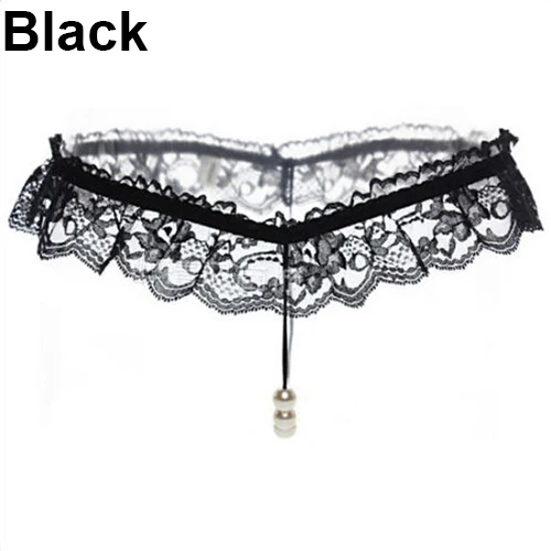 

Women Sexy Faux Pearl Decor Crotch Thong Lace G-string Panties Underwear