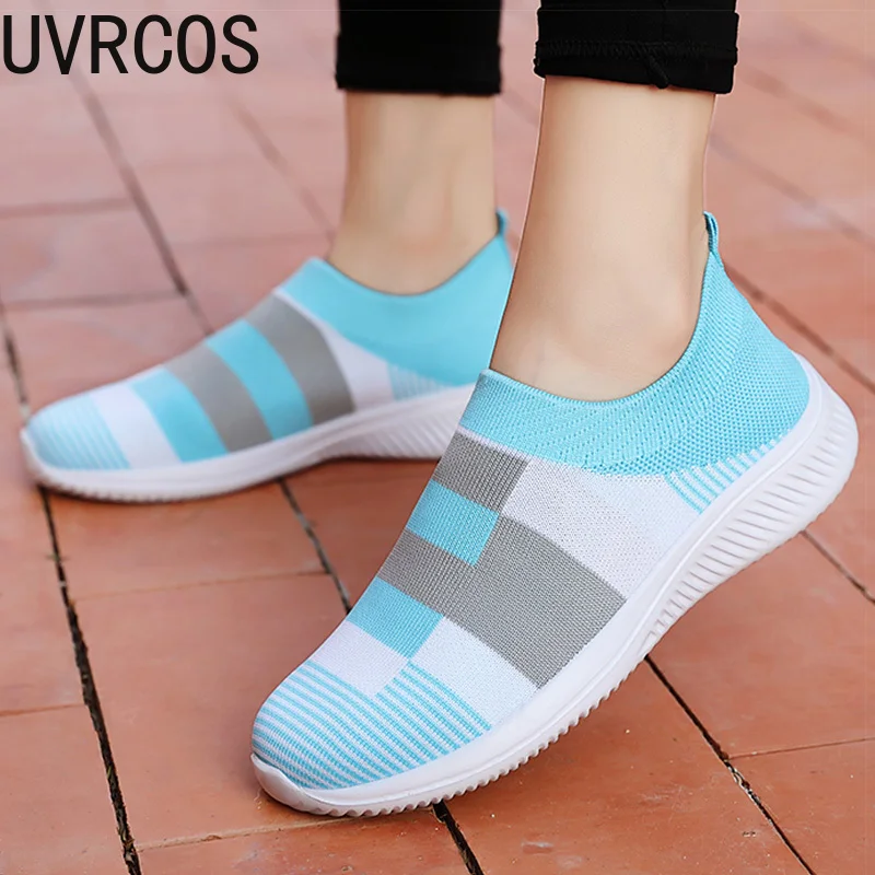 

Women Flats Mix Color Knitted Sneakers Women Slip On Flat Shoes Woman Plus Size Casual Chaussure Femme Summer Autumn Footwear