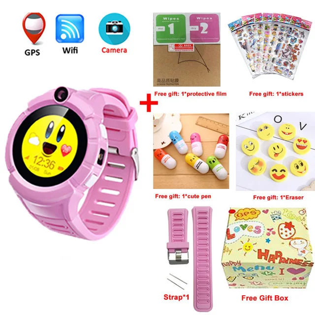 pink with 1 strap Q360 Детские умные часы с камерой, gps, wifi, местоположение, Детские умные часы, SOS, анти-потеря, монитор, трекер, детские наручные часы - Цвет: pink with 1 strap