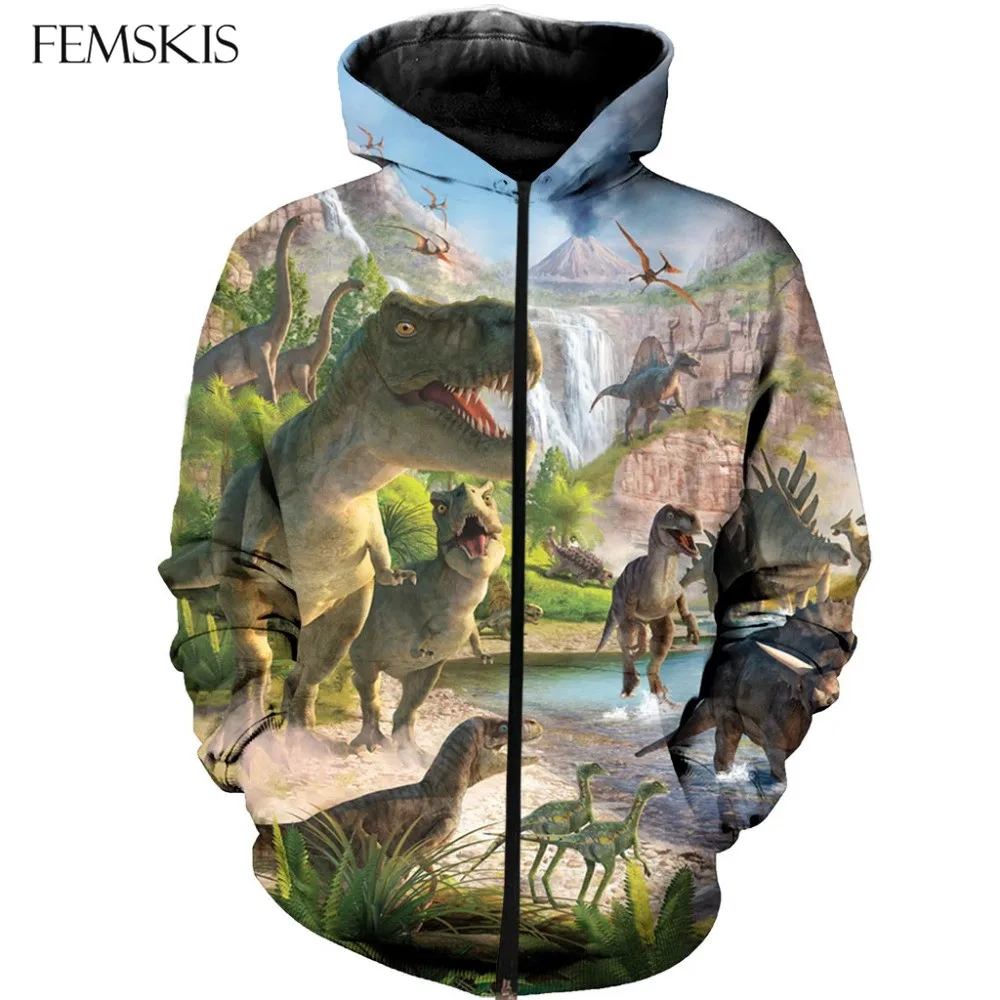 

FEMSKIS Men's Coats Hunting Dinosaur3D Printed Hoodie For Women Zip Hoodies Graphic Hunter Print Coat Creative Streetwear Jacket