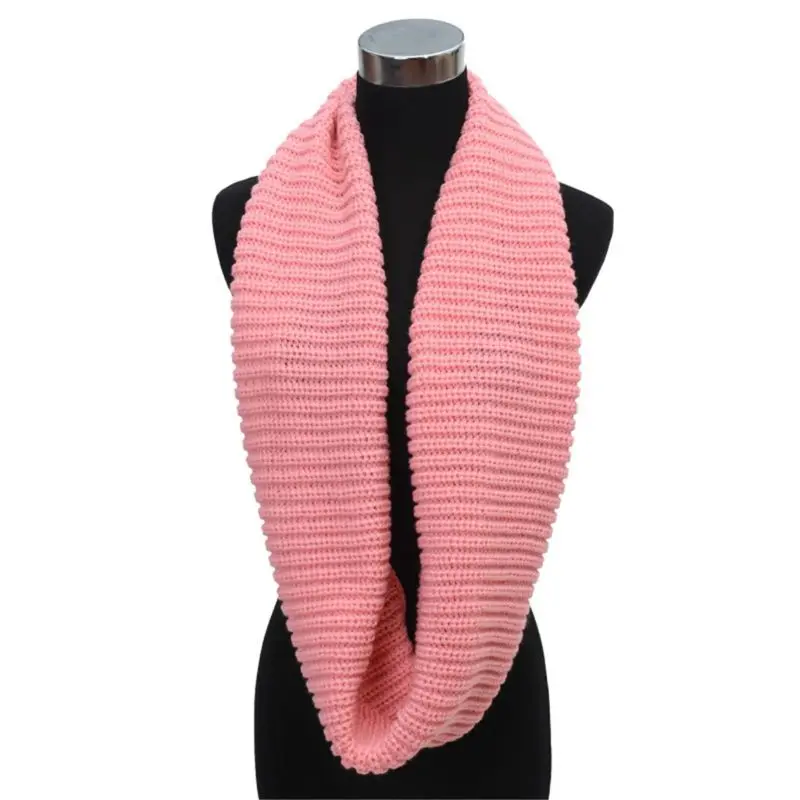 

Unisex Winter Warm Ring Scarves 2 Circle Cable Knit Cowl Neck Long Scarf Shawl