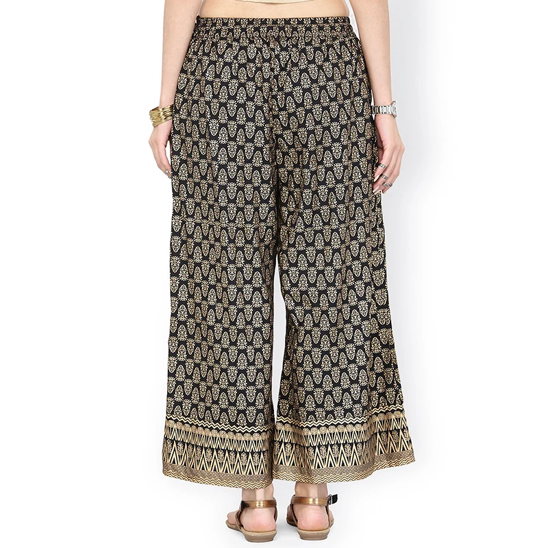 Shalwar Indian Pants Thin Ethnic Gold Printed Black Wide Leg Cotton Trousers Shalwars Salwar Dress Women Costume | Тематическая
