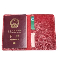 flower passport wallet men genuine leather travel cover case document holder large capacity credit purse
