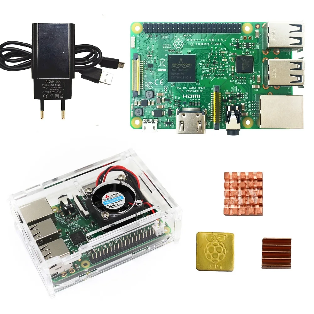 Billig Raspberry Pi 3 Modell B Kits + Acryl Fall/ABS Fall + EU/UNS Netzteil Mit USB Kabel Und 16SD Karte Kühlkörper