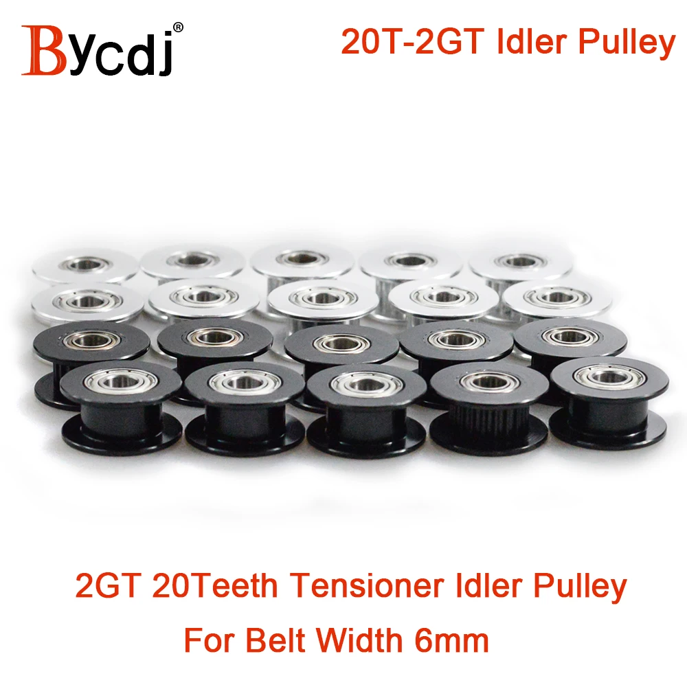 

2M 2GT 20 Teeth synchronous Wheel Idler Pulley Bore 3/4/5mm with Bearing Black for GT2 Timing belt Width 6MM 20teeth 20T