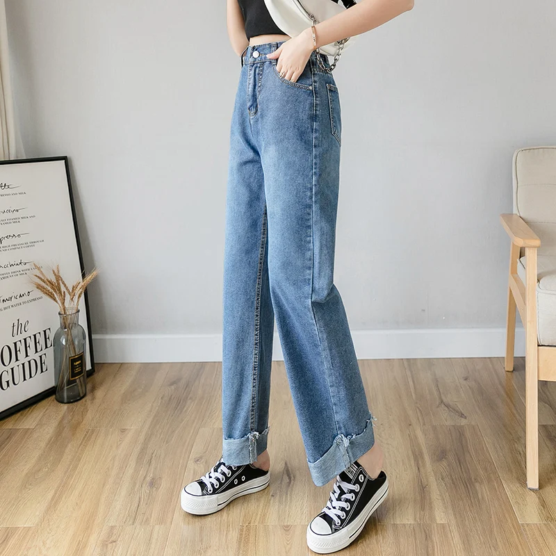 

Tall waist wide-legged jeans female loose show thin autumn with new edge pants Xuan cec, straight canister