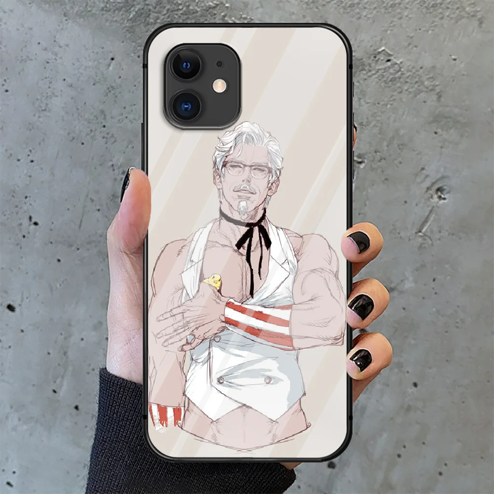 

funny KFC fried chicken Phone Tempered Glass Case Cover For IPhone 6 6S 7 8 11 12 X Xr Xs Se 2020 Pro Max Plus Mini Bumper Coque