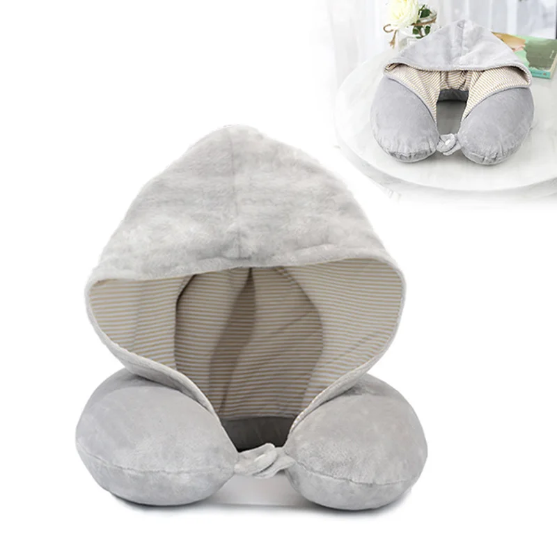 

U Shaped Nap Pillow Memory Foam Travel Pillow With Hat Office Car Airplane Cervical Protect Neck Pillow Sleeping Cushion HM013