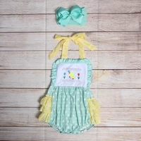 summer girls clothes light green yellow striped sling little duck butterfly embroidery pattern toddler baby rompers