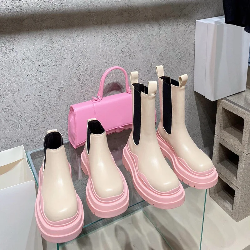 

Женские высококачественные кожаные женские сапоги, зимняя женская обувь, роскошные женские ботинки челси, короткие сапоги на толстой подош...