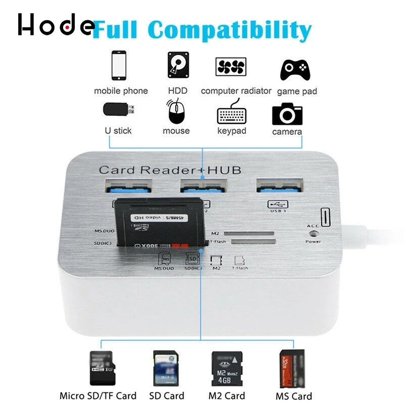 

Multi 7-in-1 USB 3.0 HUB Splitter High Speed 7 Ports MS/SD/M2/TF Card For HDD