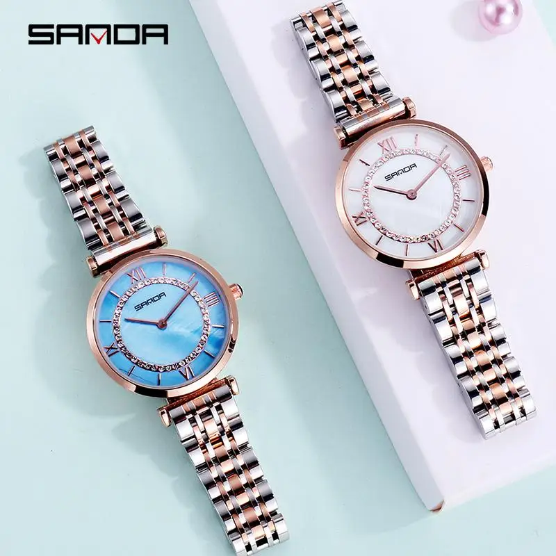 Sanda роскошные женские часы простые повседневные модные из нержавеющей стали с