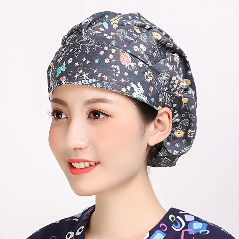 Женские шапки скрабы с мультяшным цветочным принтом регулируемые на голову