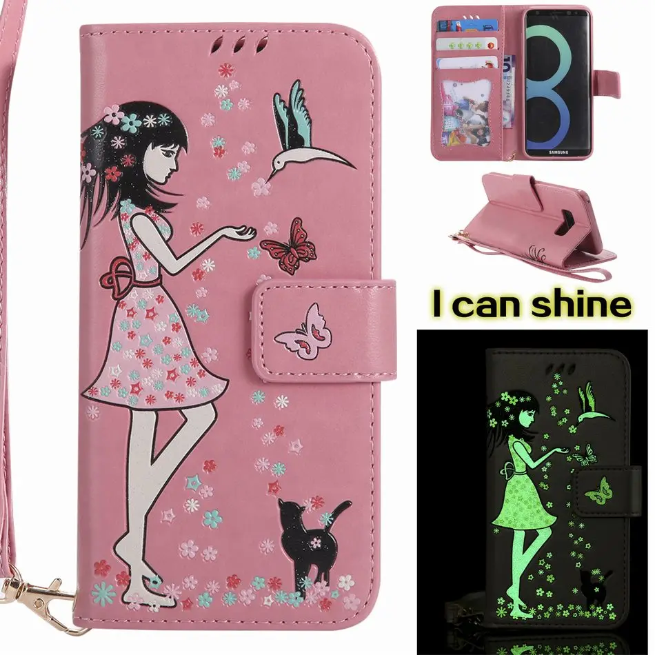 Pink Светят в ночное время книжные шкафы Обложка для samsung j3 j5 A3 A5 J3 появляются J5 Prime J7 Prime J330 J530 J730 Note8 DP06G - Цвет: Pink