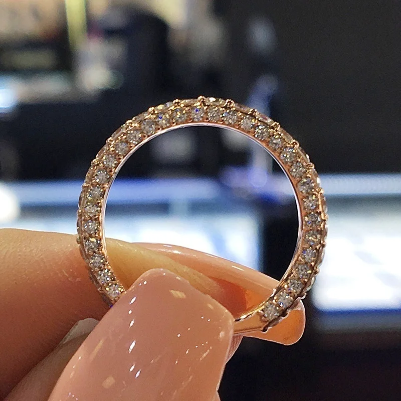 Сияющее вечное циркониевое Проложить Кольцо стек кольцо обручальное 925 пробы