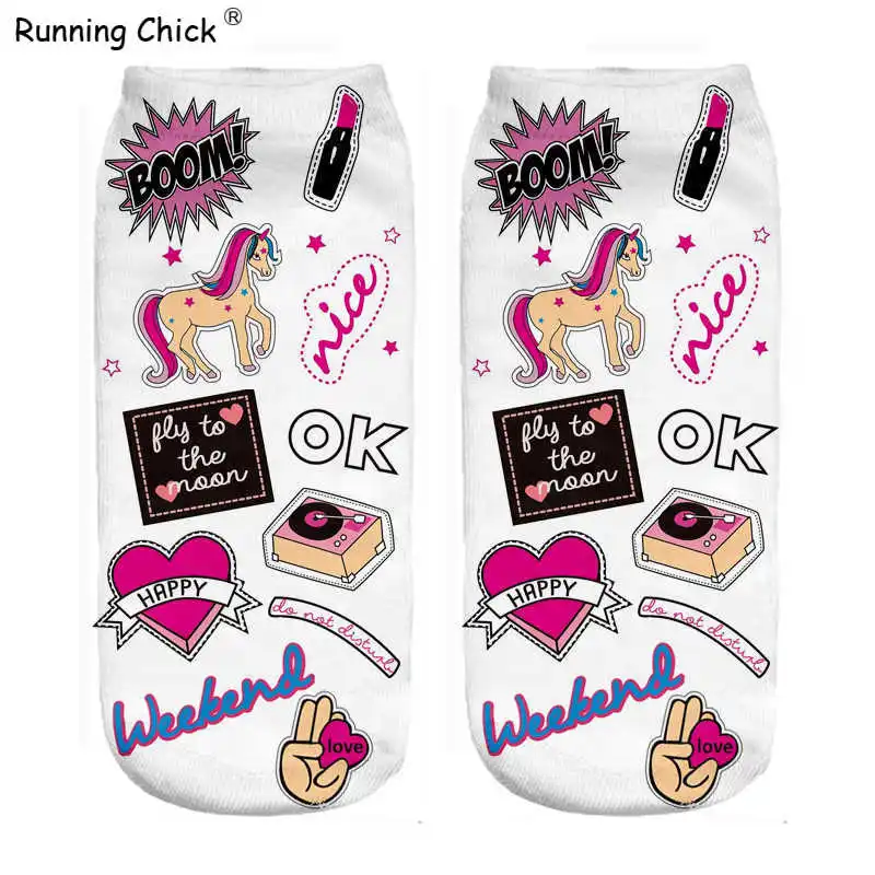 Бег цыпленок хорошее Ok счастливый Единорог 3d печати носки до лодыжки для женщин