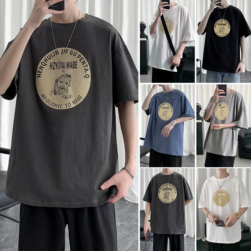 

2021 Short-Sleeved T-shirt Men's Hong Kong Style Loose-Fitting plus Size Half-Length Sleeves Top Summer Fashion Brand T-shirt