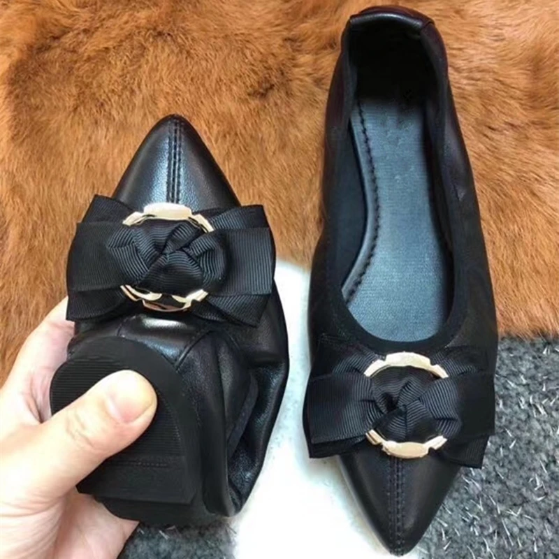 

Spring AutumnLuxury Brand Sheepskin Little Bow Flat Women'S Shoes Loafers Ballet Shoes Genuine Leather Muller Driving Shoes