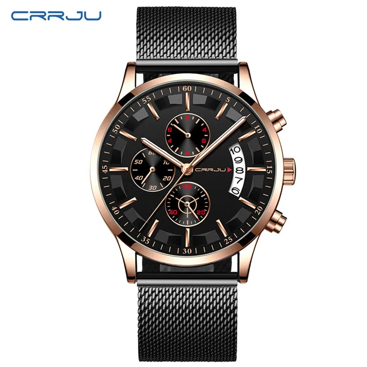 M Black Rose Black CRRJU Топ люксовый бренд для мужчин бизнес аналоговые кварцевые часы из нержавеющей стали ремешок наручные часы Relogio Masculino часы Horloges Hours - Цвет: M Black Rose Black