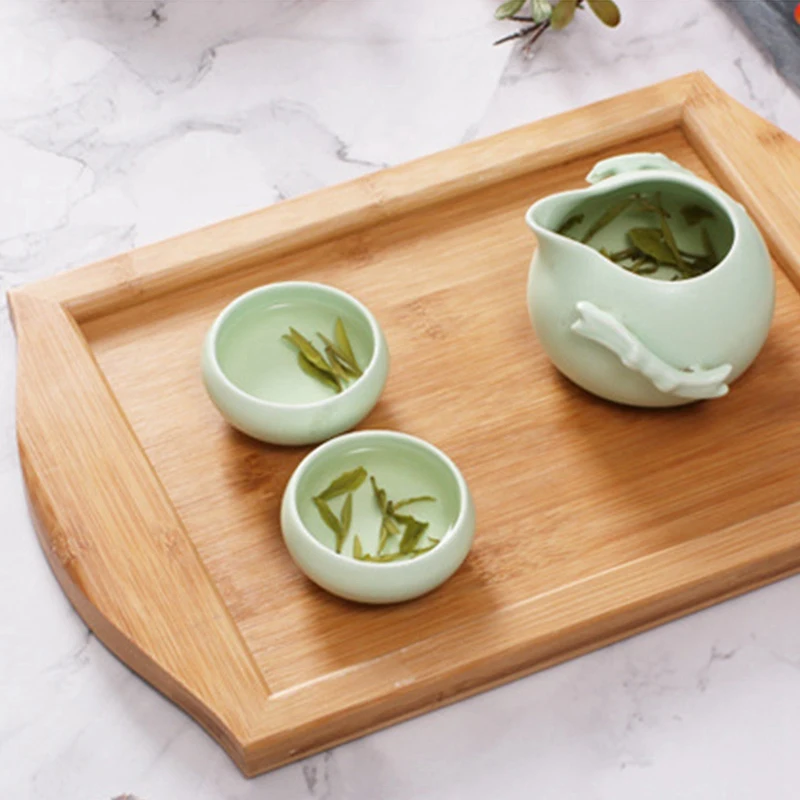 1 шт. сервировочный поднос бамбуковый деревянный с ручками и 8 ложек для