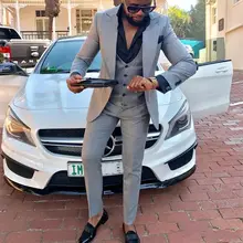 Costume gris clair à revers pour homme, Blazer 3 pièces, slim, décontracté, à la mode, sur mesure, avec bouton unique, nouvelle collection 2022  (2)