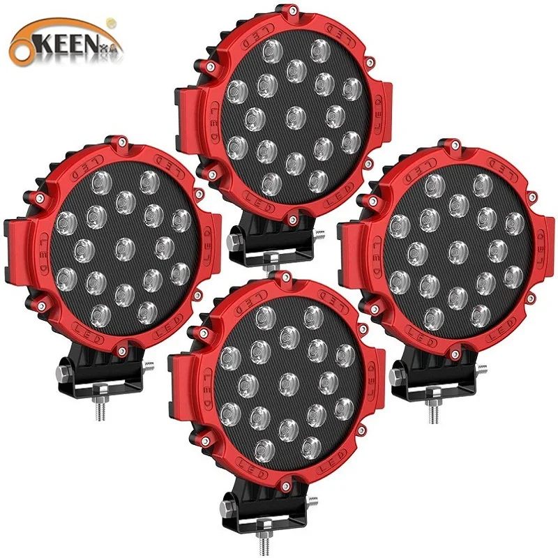Red Shell OKEEN 4 шт. " светодиодный внедорожный фары направленного света бар 51 Вт круглый точечный БАМПЕР фара противотуманная фара для внедорожника Грузовик Джип внедорожник вездеход - Цвет: Red Shell