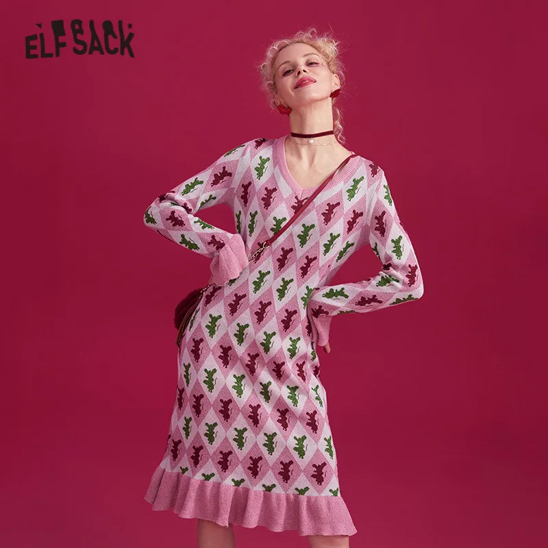 Женское трикотажное Повседневное платье ELFSACK розовое элегантное яркое с