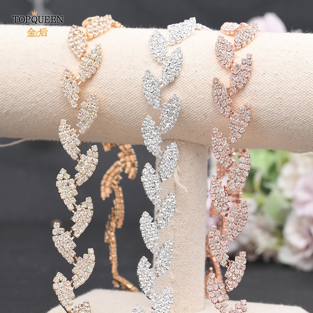 

TOPQUEEN S198 Wedding Dress Belts Alloy Leaves Belt Women Bright Belt Bridesmaid Diamond Sash Belt for Dress Bridal Ribbon Belts
