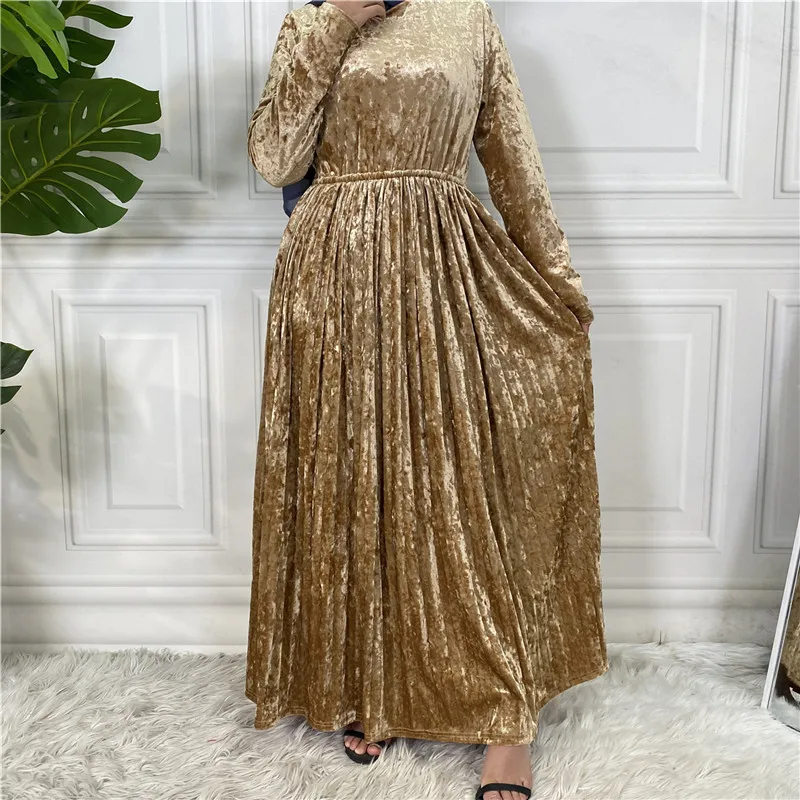 

Winter Pleated Abaya Dubai Velvet Kaftan Muslim Hijab Dress Eid Abayas for Women Turkish Dresses Islam Clothing Robe Musulmans