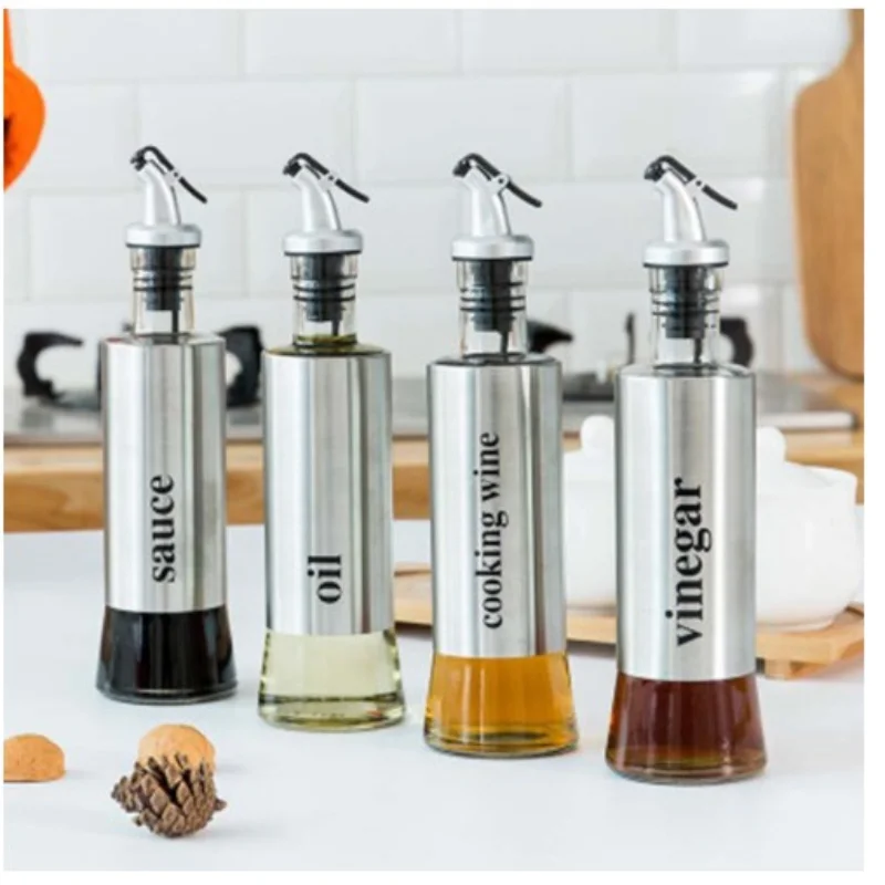 

320ml Stainless Steel +Glass Leak-proof Glass Can Olive Oil Vinegar Sauce Dispenser Oils Bottle Kitchen Tools