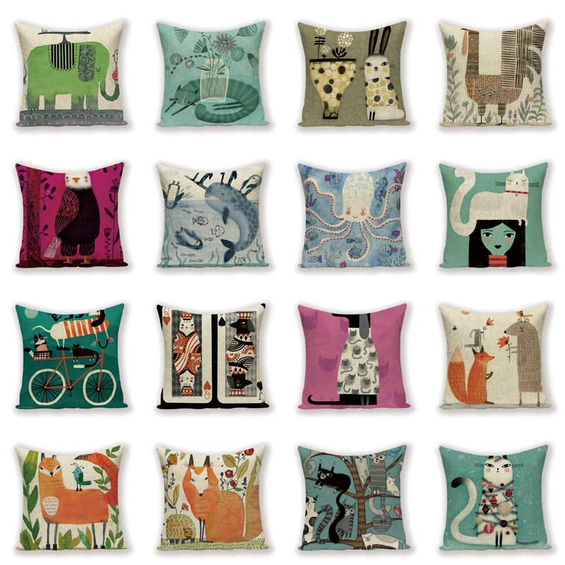 Чехол на подушку с изображением лисы из мультфильма разноцветный чехол слона